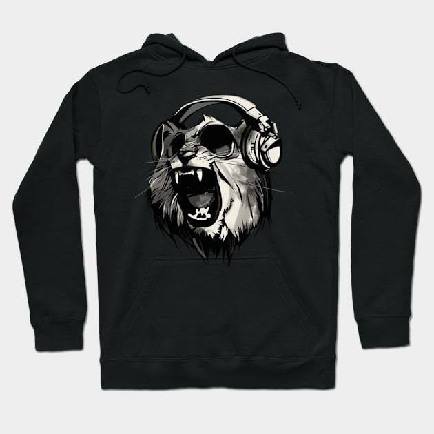 Thug Lion With Headphones animal art Hoodie by maddula